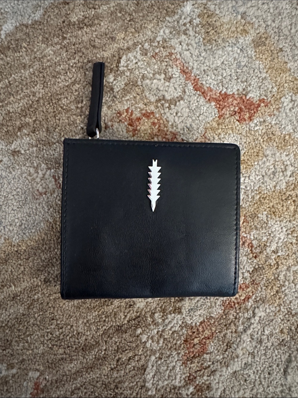 Thacker Black Zip Wallet with Silver Leaf Accent